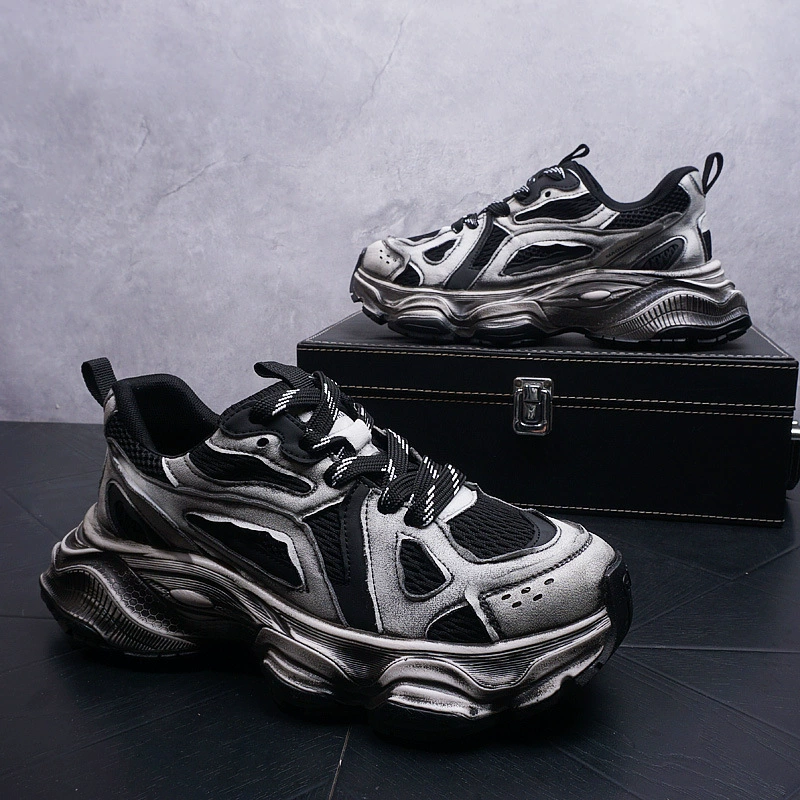 Весенняя и летняя студентская сетка дышащая тенденция увеличивается в толстой подошве мужская спортивная обувь дышащая повседневная обувь папы