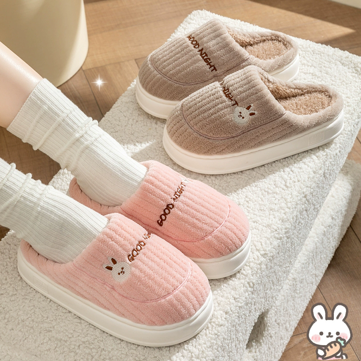 Хлопковые тапочки без шнуровки, осенне-зимние домашние ежедневные Нескользящие теплые домашние Лунные тапочки с утолщенной подошвой для женщин