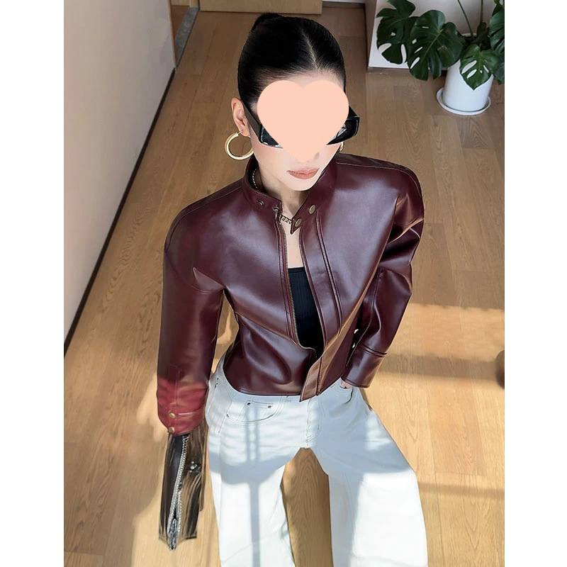 韩系设计感立领长袖外套女春季新款时尚显瘦皮衣减龄小众开衫上衣|undefined