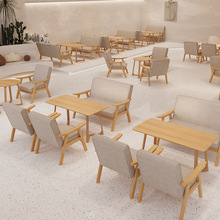 原木风油蜡皮咖啡厅餐厅桌椅餐饮商用组合酒馆奶茶店茶楼卡座沙发