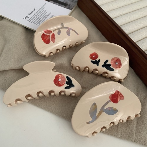 Original design cream rose dumpling shark clip splicing design back head hair clip girl flower hair clip