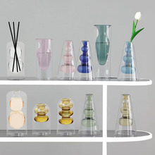 香薰瓶玻璃无火藤条 欧式玻璃花瓶玻璃彩色双层花瓶水培花瓶客厅