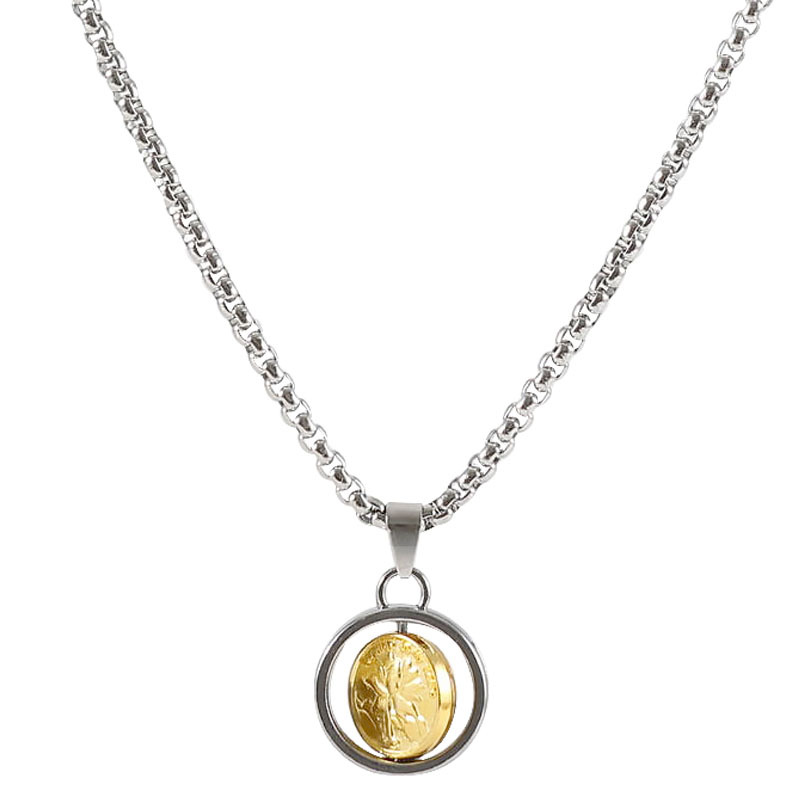 Men's Gold Pentagonal Rotating Coin Pendant Necklace Protection_voghion.com