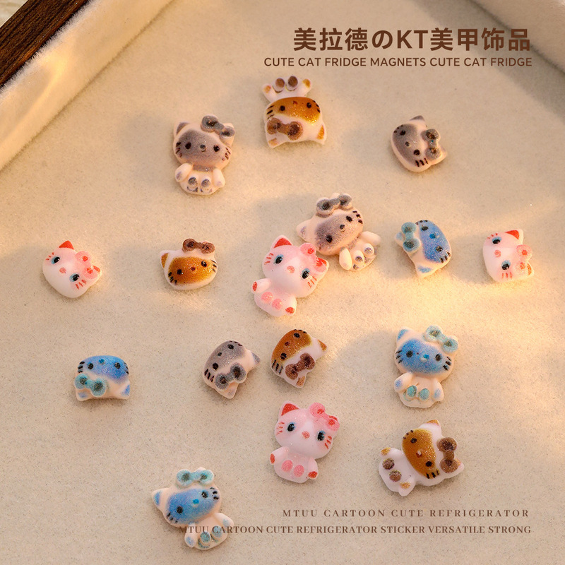 混装KT猫美甲饰品新款可爱萌趣蝴蝶结猫猫卡通平底树脂美甲装饰品|undefined