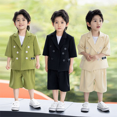 Children's Suit Summer Boys Casual Set Short Sleeve Stylish British Tweed Host Performance Flower Child Dress