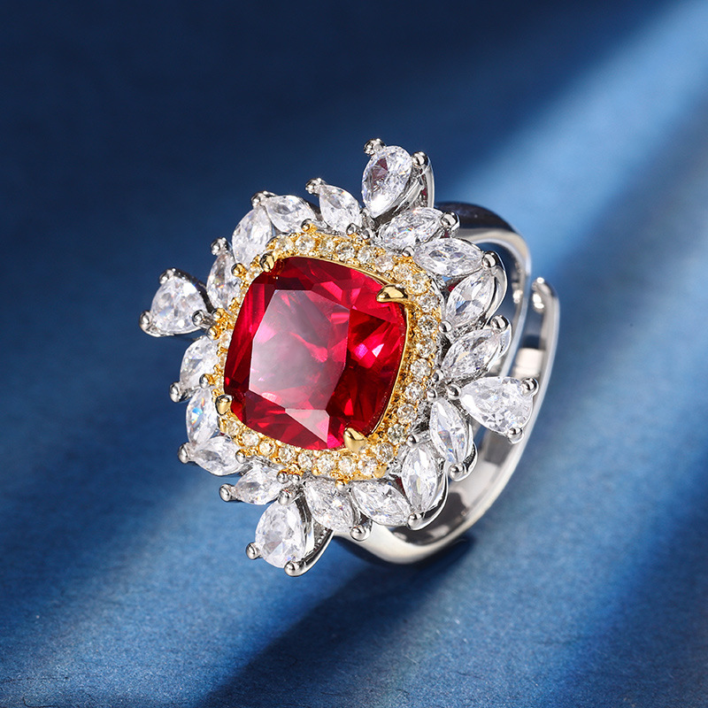 Zhuang Sheng joyas cobre inferior chapado en oro joyería traje simulación color rojo corindón tesoro retro grasa traje cuadrado femenino 10*10