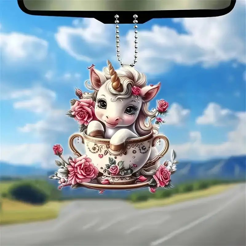 Creativo y exquisito menú unicornio nuevo colgante plano transfronterizo automóvil espejo retrovisor interior decoración colgante mochila