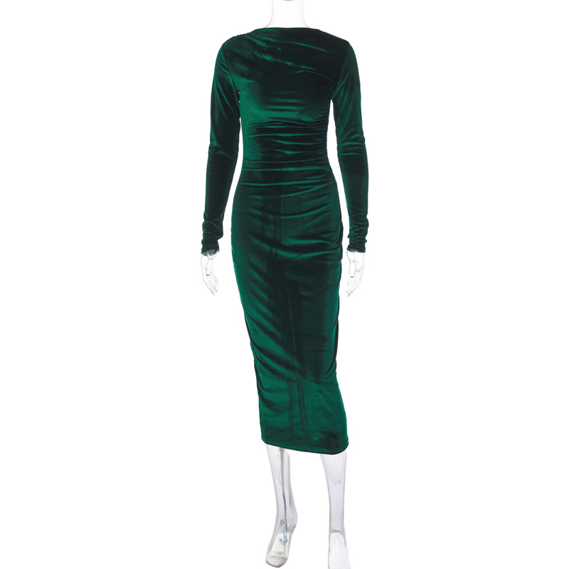 462g Weight Midi Dress Dress Length Type Long Sleeve Sleeve Length Velvet Dress Dresses Type Spandex, Polyester Fabric Type Mid Waist Waist Line Banquet, Evening Party Occasion Round Neck Neckline Slim Fit Type Solid Color Pattern Spring Season Women's Gender Elegant Style Wholesale Women's Elegant Solid Color Banquet Evening Party Round Neck Long Sleeve Velvet Dress 13