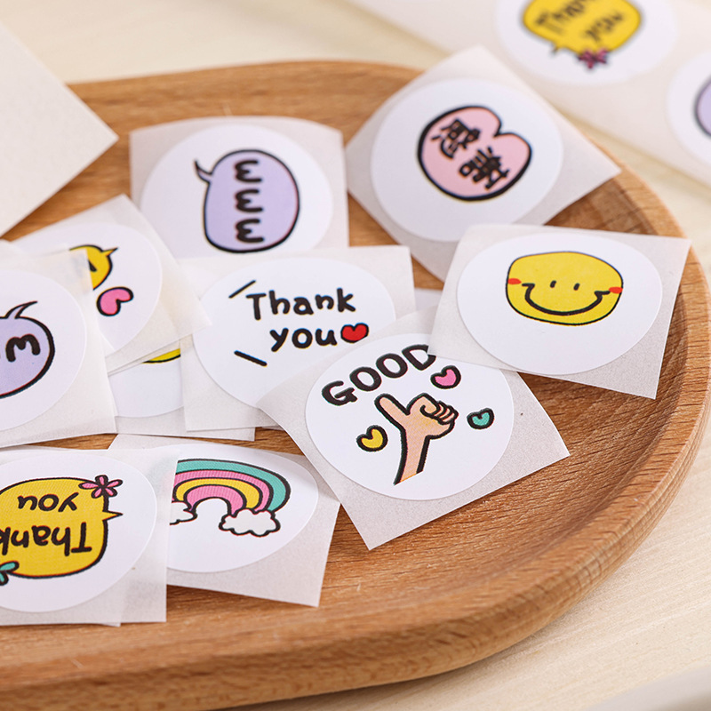 缤纷韩系thank you感谢谢贴纸封口贴圆形不干胶标签卷卷贴纸批发-阿里巴巴