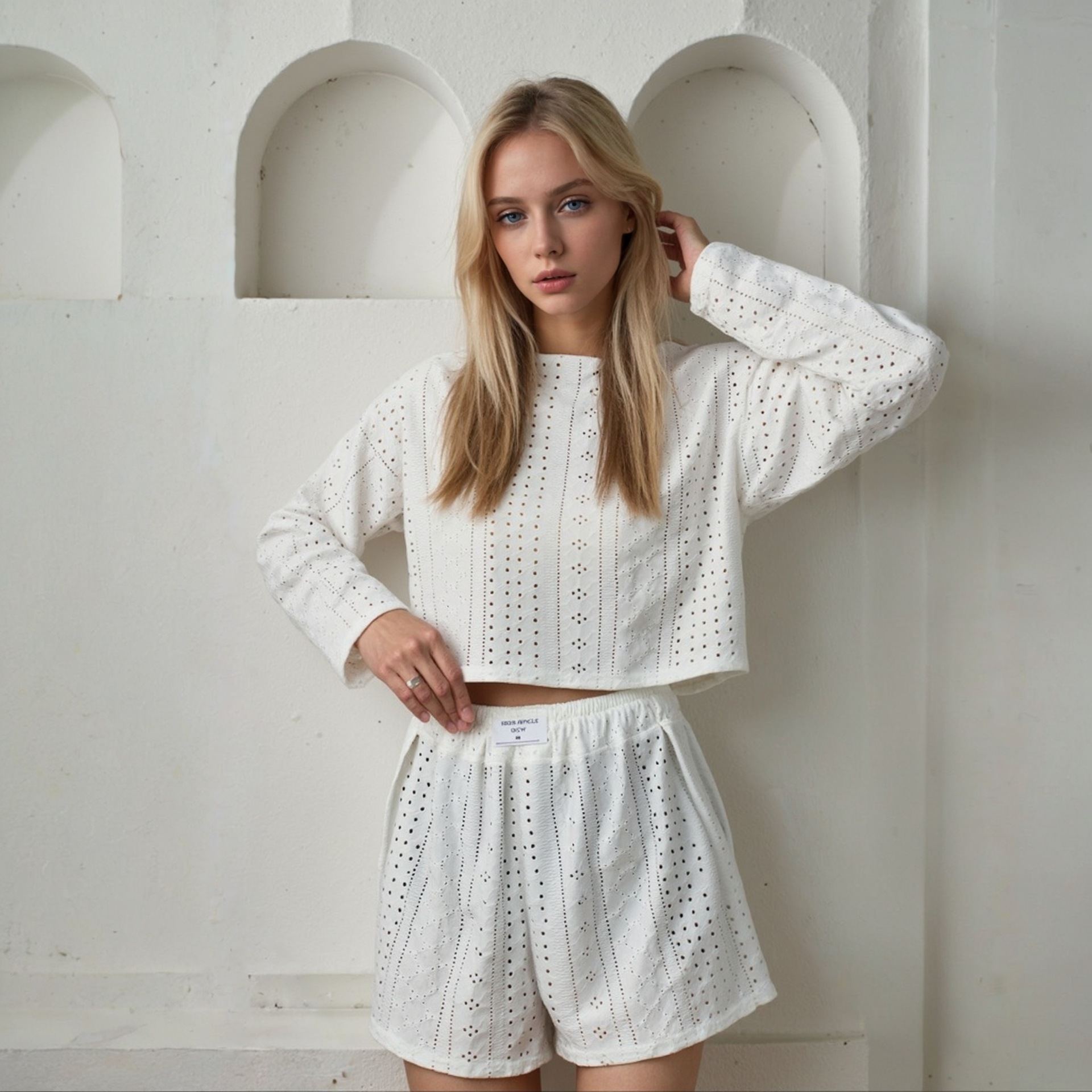 Cross-Border 2025 Spring and Summer New European and American Women's Suits, Fashionable and Simple Style, Slim and Loose Pullover Tops and Shorts