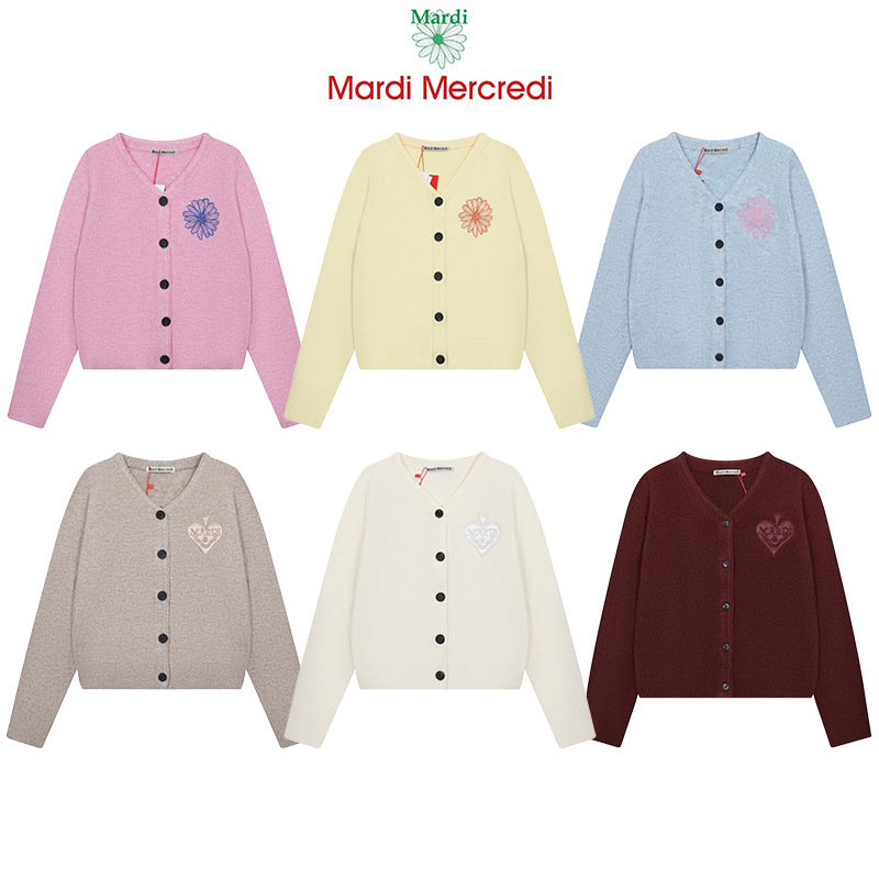 Cross-Border Korean Trendy Brand Mardi Daisy Knit Cardigan Sweater with Heart Pattern, Long-Sleeve Wool Blend for Early Autumn