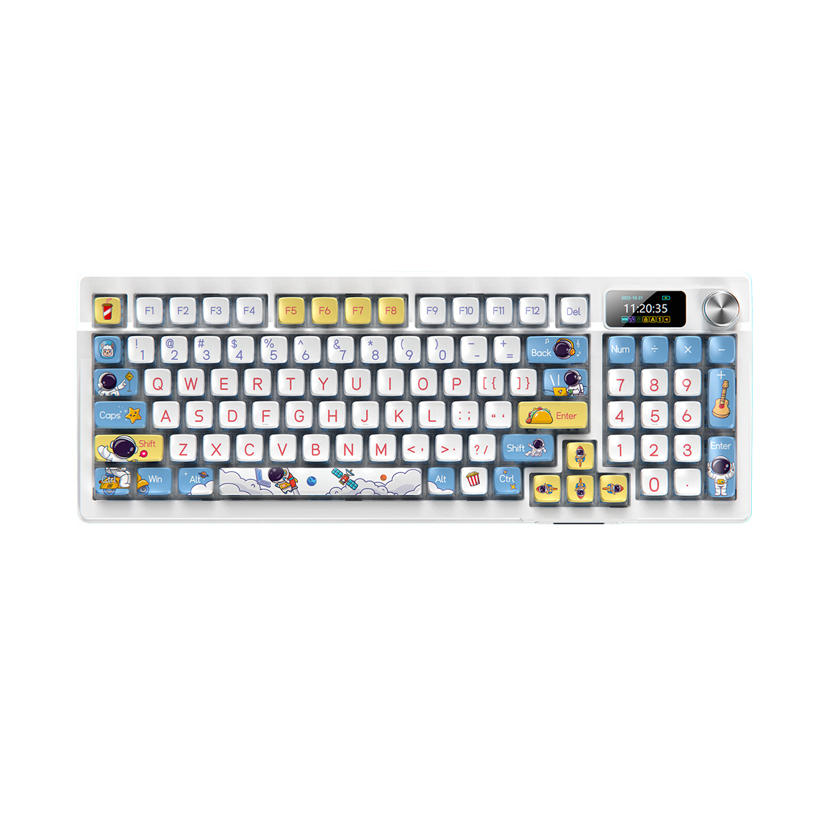 Plata esculpida 95D pudín sublimación caliente astronauta inalámbrico Bluetooth tres modos teclado mecánico 98 matriz RGB teclado cableado