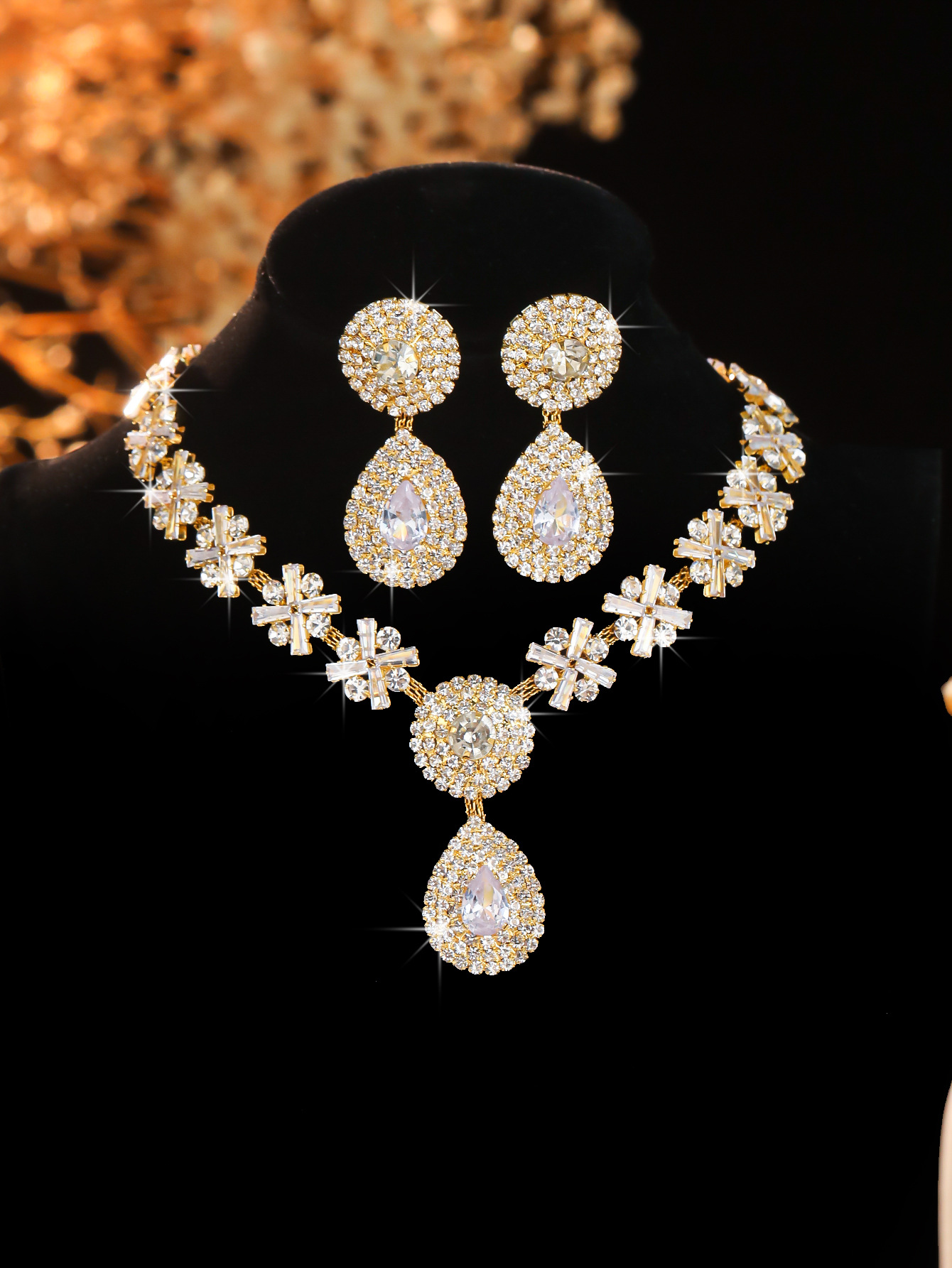 Nouvelles boucles d'oreilles longues de luxe européennes et américaines, collier goutte d'eau en zircon ultra brillant, élégante parure de mariée en cristal_voghion.com