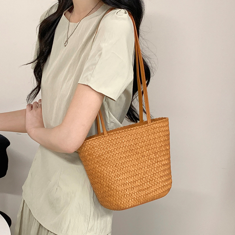 Genuine Leather Shoulder Bag For Women Tote Bag 2025 New Arrival Niche Handmade Cowhide Woven Bag Vacation Market Bag