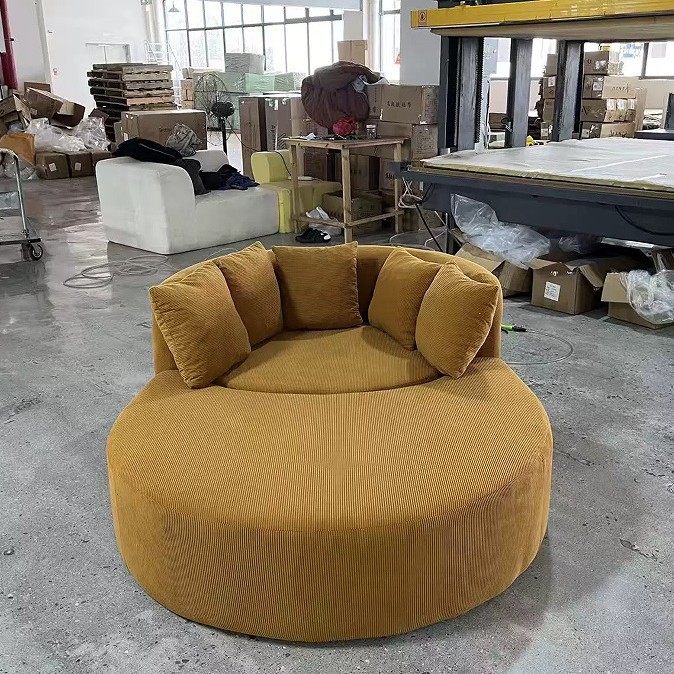 Sofá Puff de Corduroy con Reposapiés Reclinable y Móvil para Sala de Estar