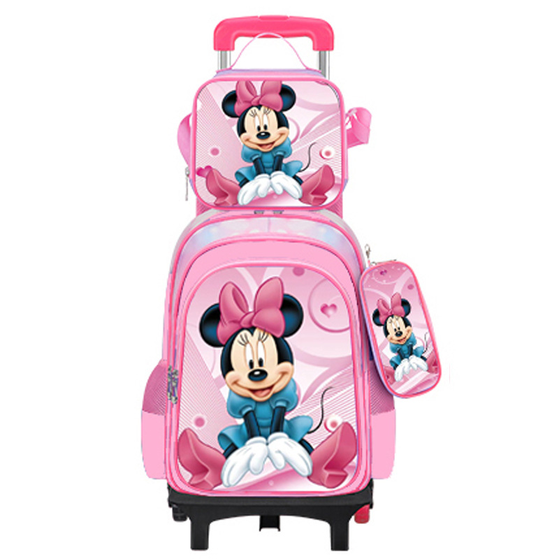 Los nuevos estudiantes de primaria transfronterizos pueden instalar una mochila escolar de dos ruedas y seis ruedas con barra de tracción, mochila de dibujos animados lindo para niños de tres piezas