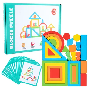 新品跨境彩虹积木CPC木制儿童CE益智早教拼搭玩具百变创意叠叠乐