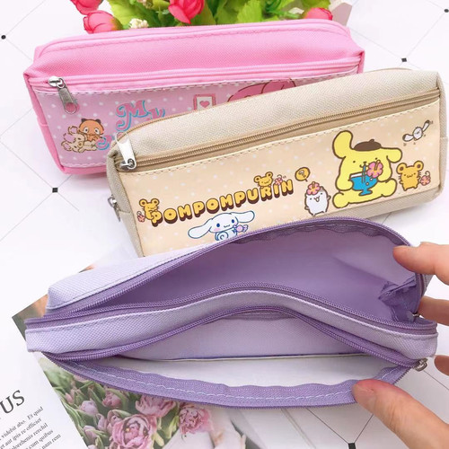New cartoon Kuromi student double grid pencil bag Japanese cute big-eared dog children's stationery storage bag pencil bag