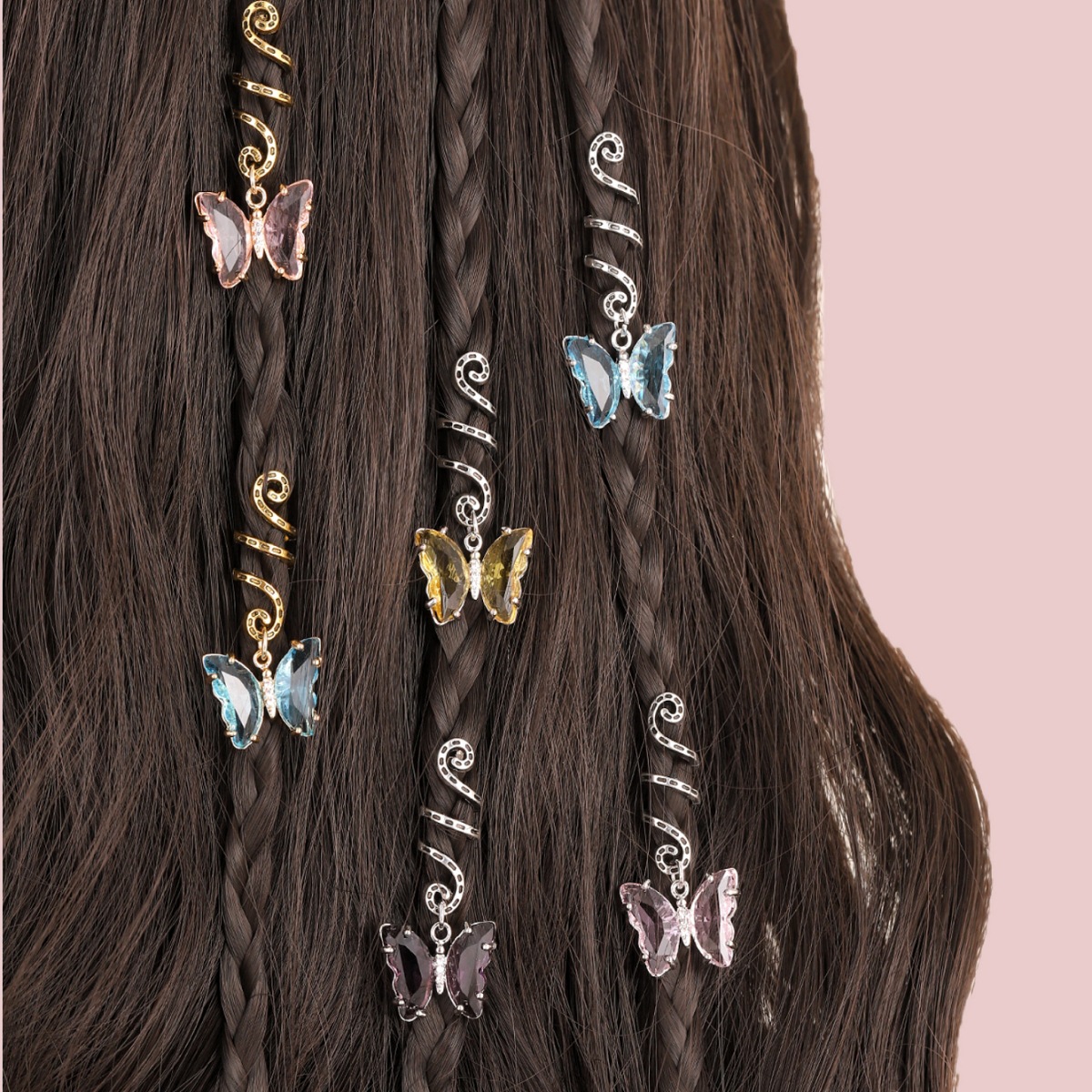 Red famoso nuevo anillo de pelo de trenza sucia personalidad hip hop colgante de cristal mariposa anillo de pelo de moda cool girl tocado para el pelo