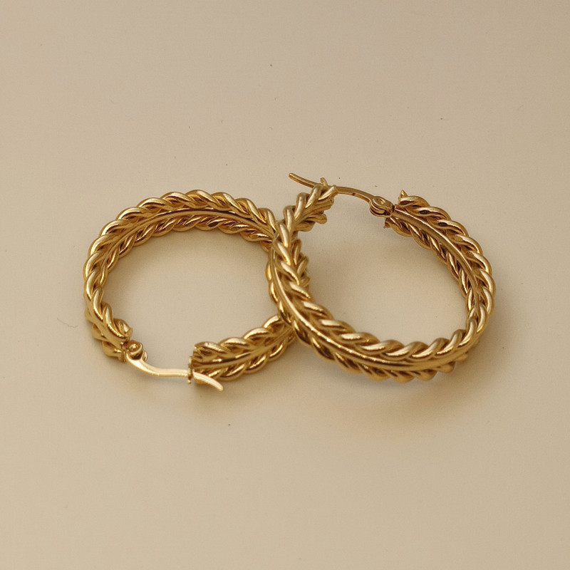 25g Weight 18K Gold Plated Plating Material Hoop Earrings Classification 1 Pair Vintage Style Geometric Solid Color Plating Stainless Steel 18k Gold Plated Hoop Earrings