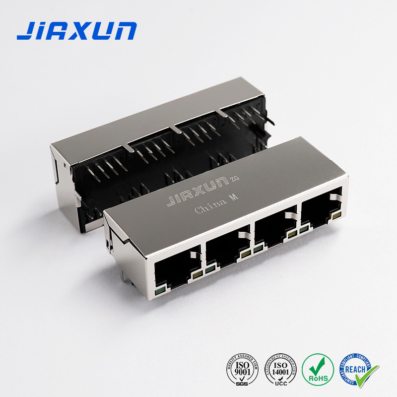 Jiaxun suministra RJ45 con asiento maestro de transformador conector de computadora de comunicación Ethernet multipuerto de una fila rj45 personalizado