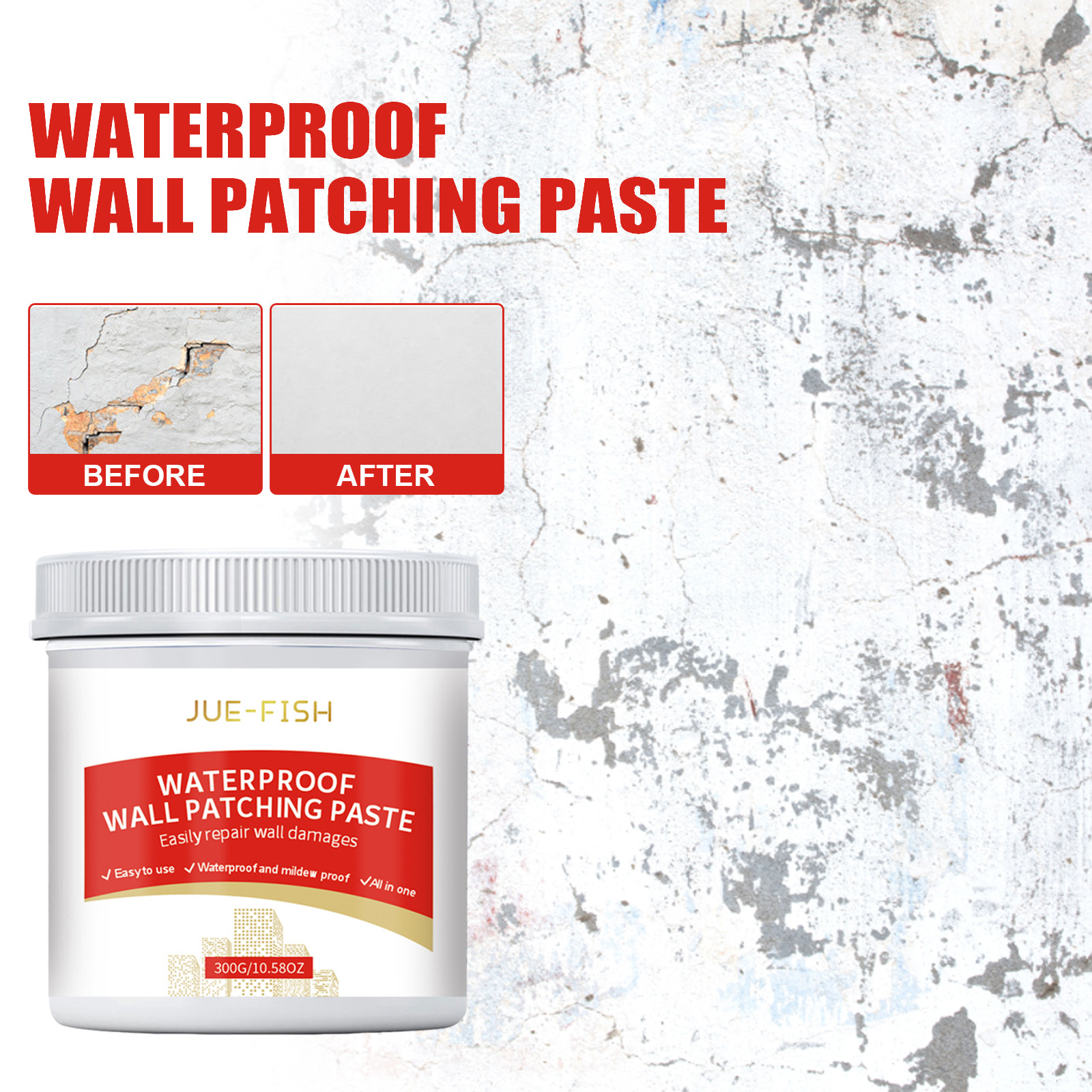 JUE-FISH 补墙膏 家居白色墙面霉斑涂鸦污渍翻新裂缝修补补墙膏