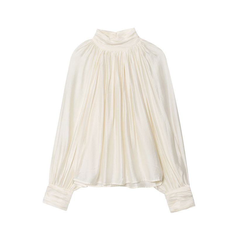 Oversize-Bluse für Damen mit langen Ärmeln, Boho-Blumenmuster, drapiertem Ausschnitt und Knopfdetails_voghion.com