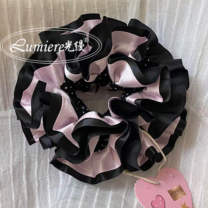 洛丽塔少女黑莓粉小波点绣球花大肠发圈重工高级手作头花丸子头绳|undefined