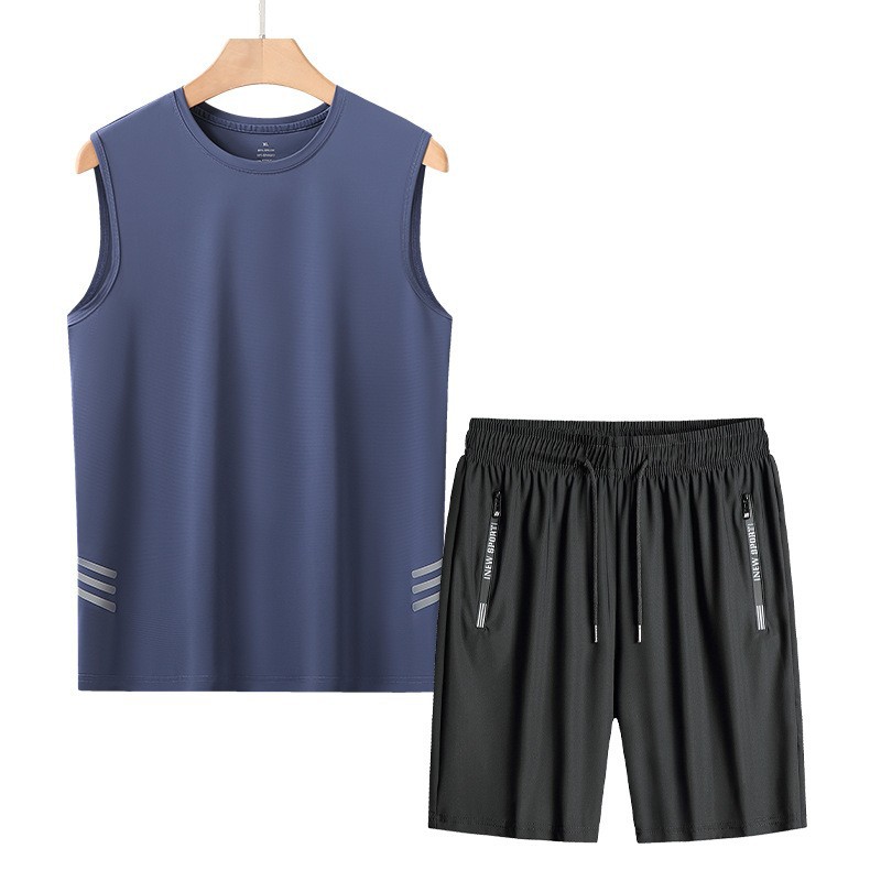 Traje de chaleco de seda de hielo de talla extra grande para hombres, chaleco deportivo fino de mediana edad y ancianos, traje de dos piezas suelto de verano para papá