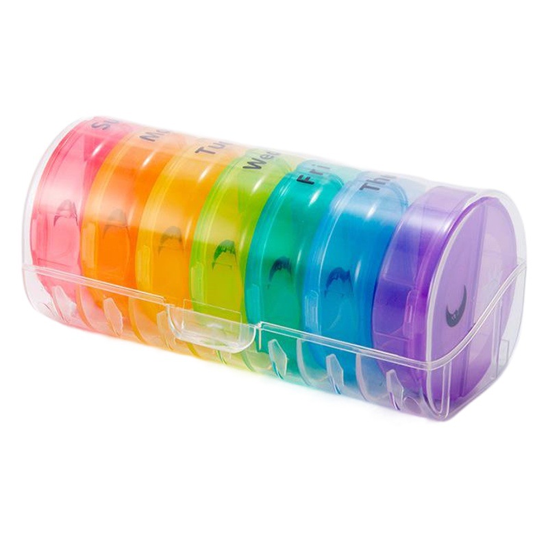 Nueva caja de Medicina de arco iris de siete días colorido 28 rejilla fácil de llevar compartimiento caja de medicina caja de almacenamiento de medicina multifuncional al por mayor
