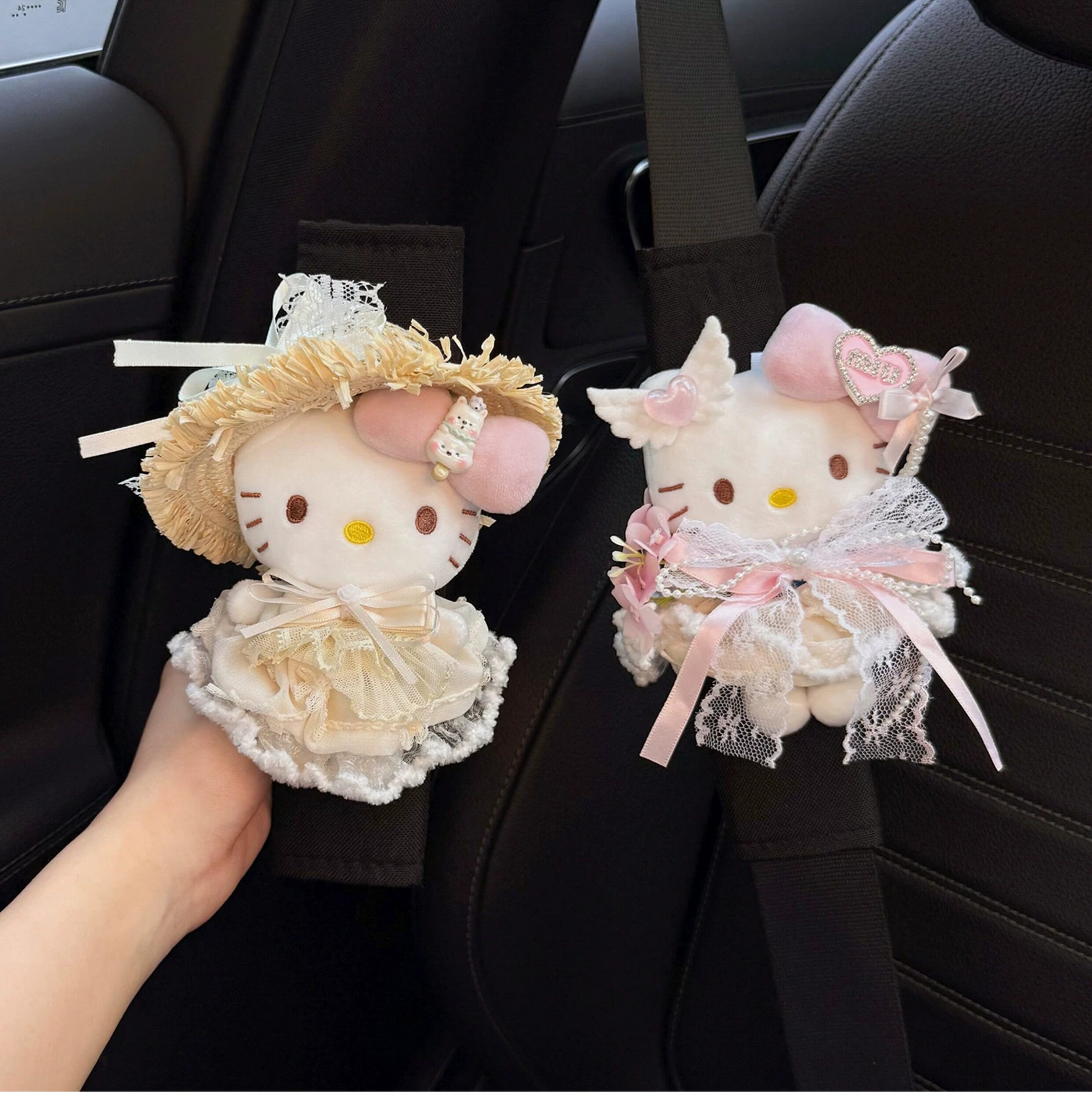 Cute Kitty Car Seatbelt Shoulder Pads Car Interior Seatbelt Decoration Anti-Wear Clothing Couple Set for Women