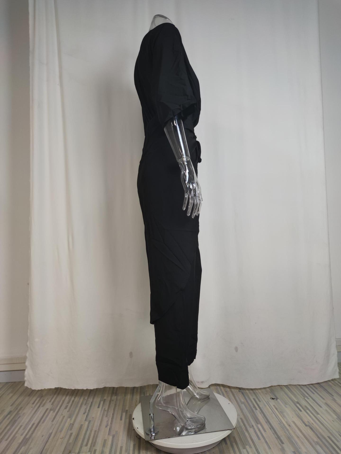 2026 New Spring Women's Clothing European And American Cross-Border Fashion Casual Bat Sleeve Solid Color Straight Pants_ecoleips.com