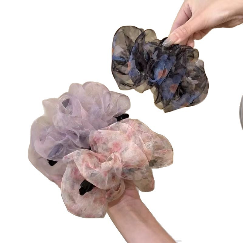 雰囲気のある花柄のヘアクリップ、新しいオーガンジーの特別な色、優しいレトロな後頭部の気質のヘアクリップ|undefined