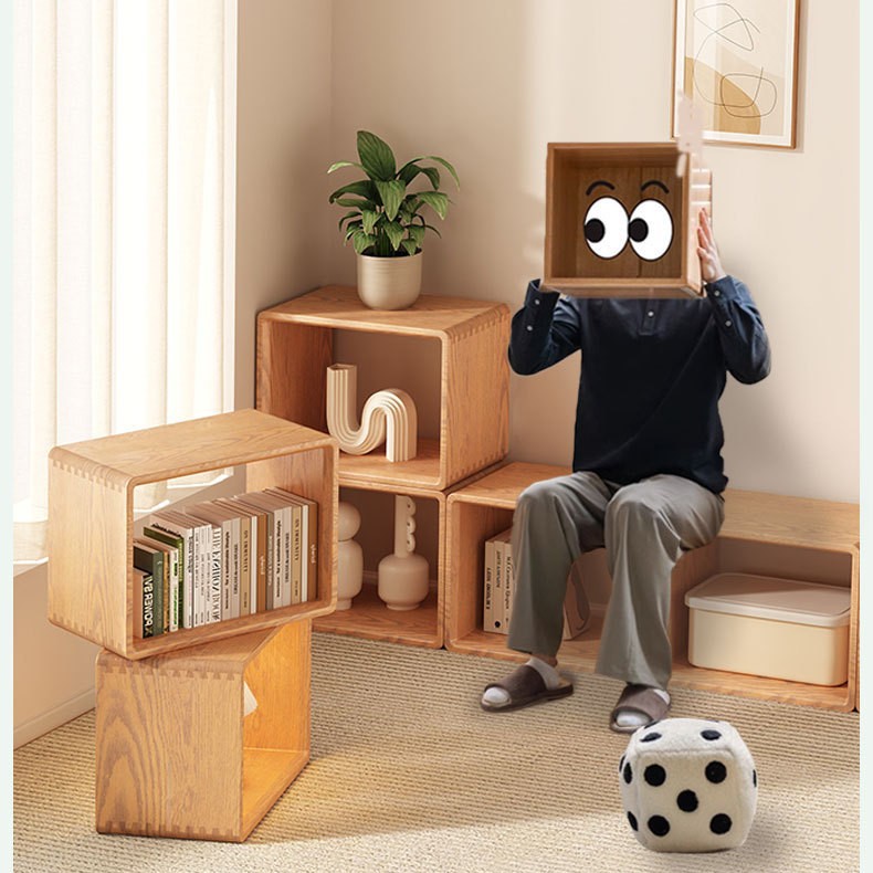 Simple Bookshelf Storage Rack Side Cabinet Living Room Solid Wood Combination Bookcase Floor-Standing Bookcase Simple and Changeable Storage Cabinet