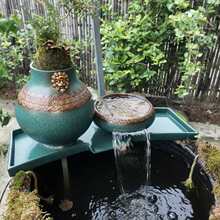 古法鱼缸瀑布流水陶罐水缸循环增氧过滤器种绿植微景观门海摆件