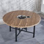 火锅桌圆形电磁炉一体碳化实木圆餐桌酒店家用折叠桌架子桌面面板