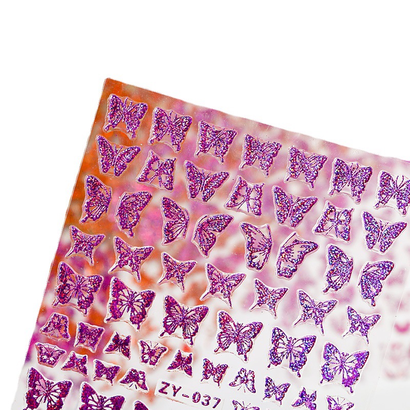 Pegatinas de uñas de dedo simulación pegatinas de mariposa delgada pegatinas de mariposa láser de oro y plata con pegatinas de mariposa dorada