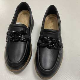 外贸原单大牌牛皮真皮四季乐福鞋平底单鞋一脚蹬女鞋通勤皮鞋尾单