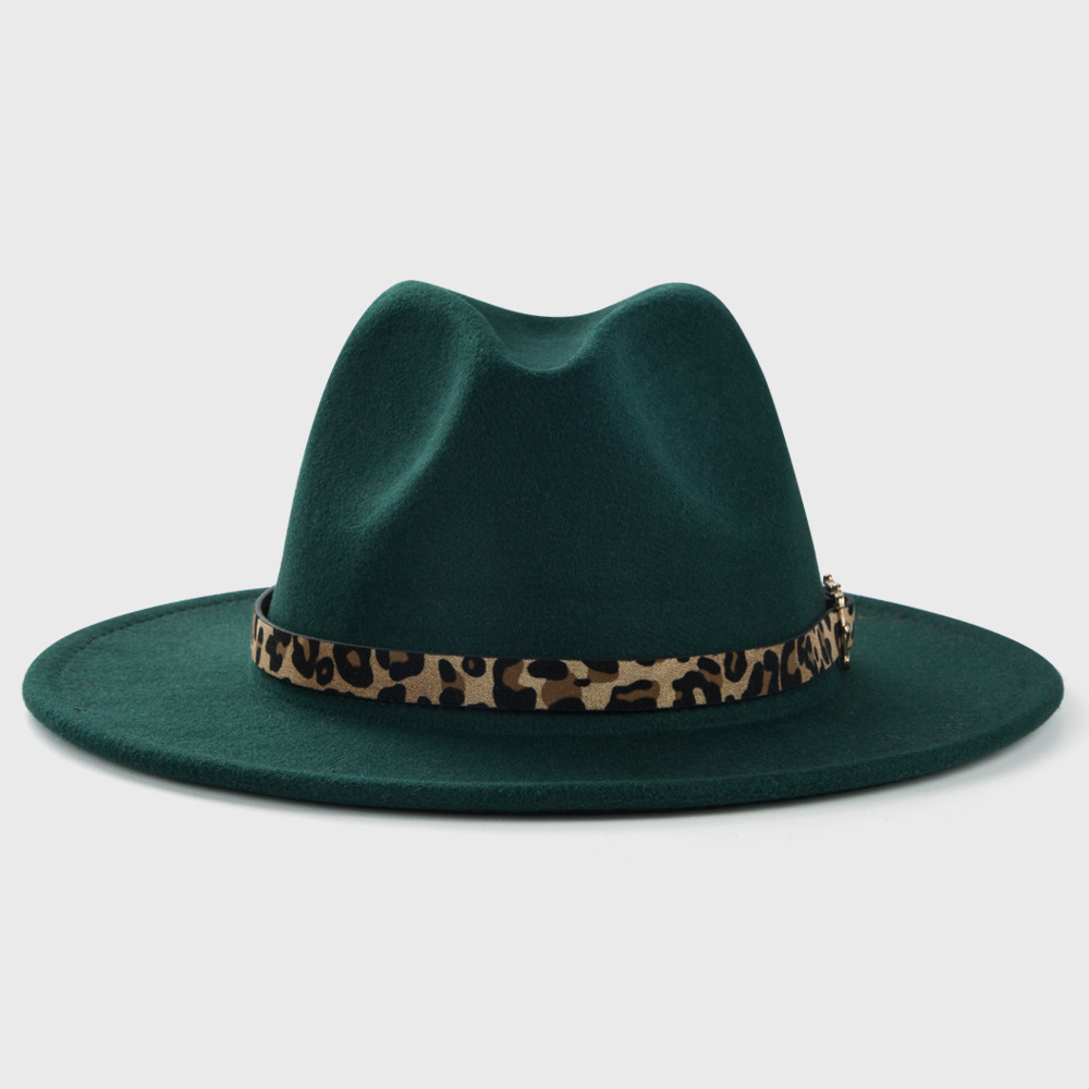 New Woolen Hats Leopard Print Leather Buckle Accessories Felt Jazz Hat display picture 4