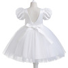 Children's evening dress, small princess costume, skirt with bow, European style, puff sleeves, tutu skirt