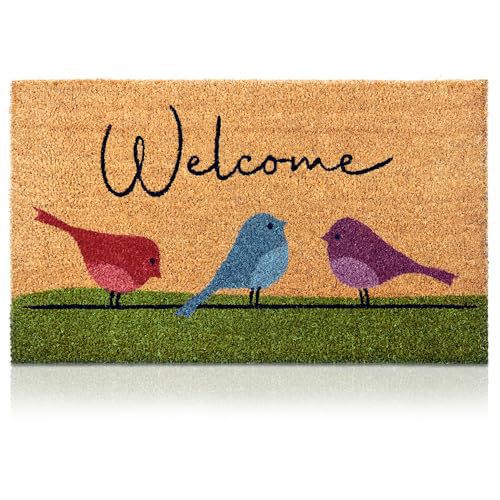 Amazon temu alambre material coco marrón inglés amor gatos y pájaros en la alfombra de la puerta antideslizante alfombra de entrada