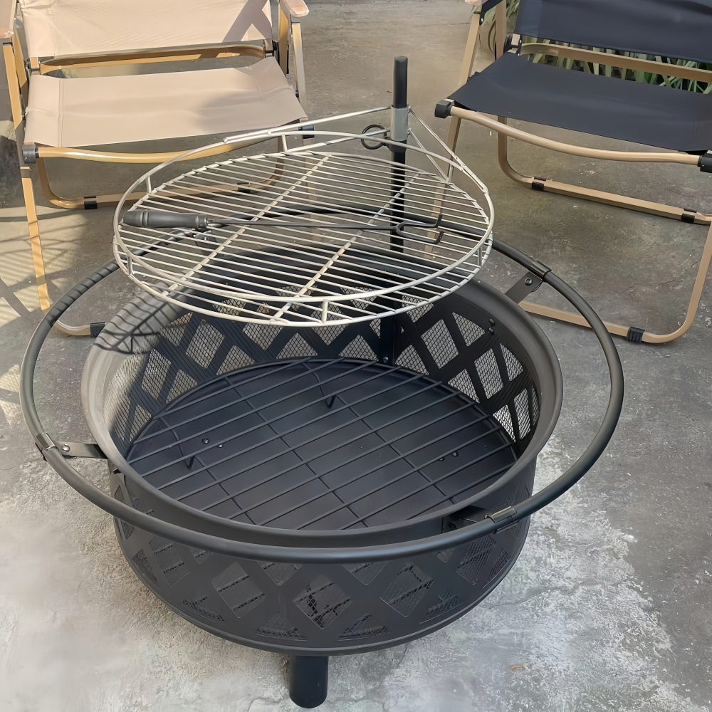 Parrilla de parrilla de doble capa cucina de fuego patio horno de calefacción al aire libre horno de parrilla giratorio horno de parrilla multifuncional horno de fuego de parrilla para cocinar té