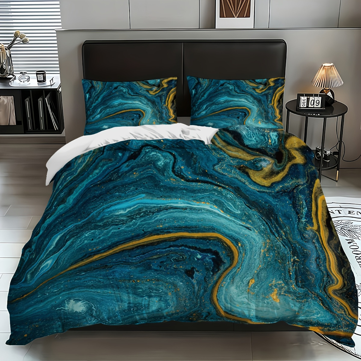 TEMU / JIT polvo oro mármol textura suave molienda impresión digital kit de colcha se puede ajustar