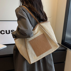 編織草編包包女大容量2023新款夏天鏤空單肩沙灘包子母通勤托特包