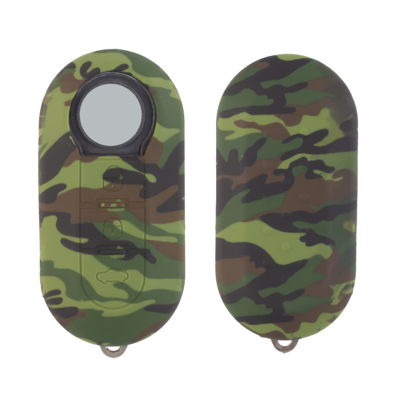 适用菲亚特500折叠3键军绿底三色迷彩硅胶钥匙套汽车锁匙包软胶套