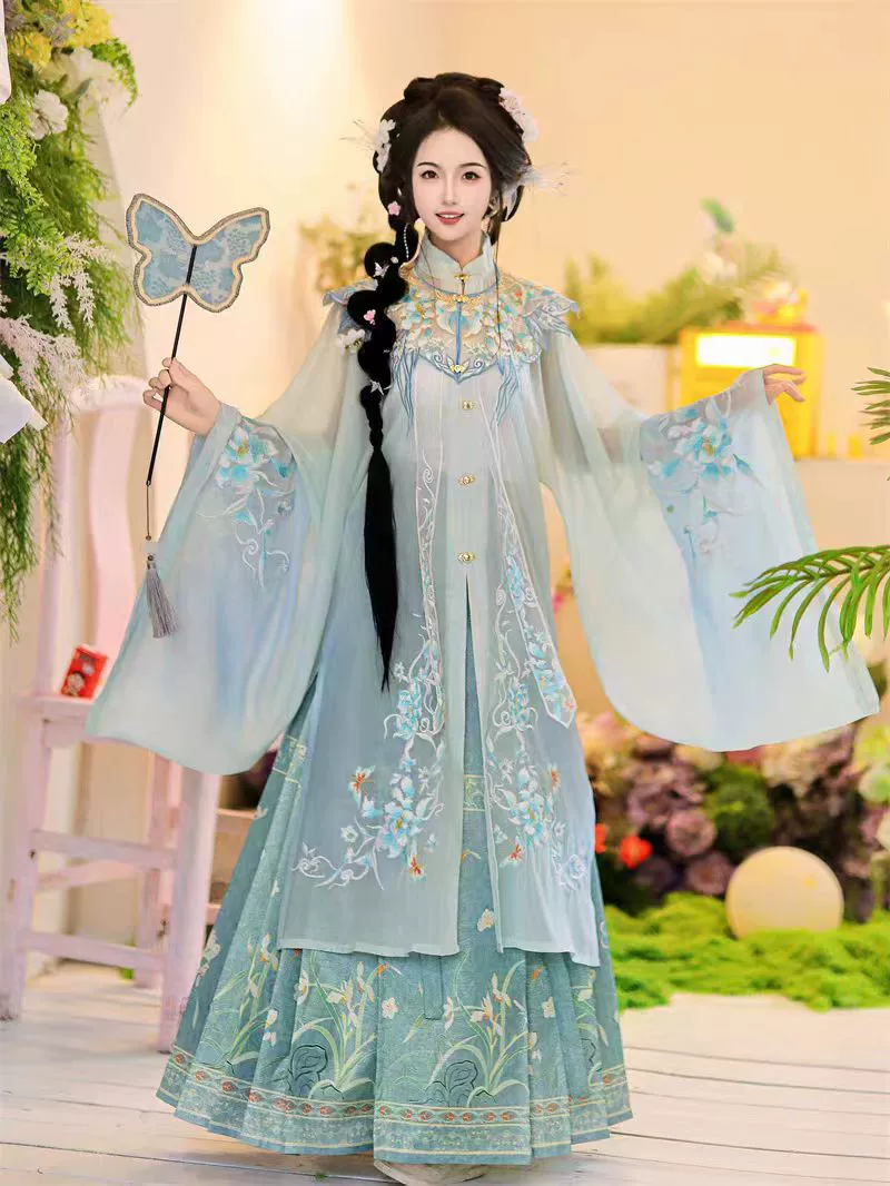 Весенний новый стиль Lan Yi оригинал Ming-выпуск облачное плечо женский изменённый длинный халат лошадиное лицо юбка дневной костюм тяжелой промышленности колючки