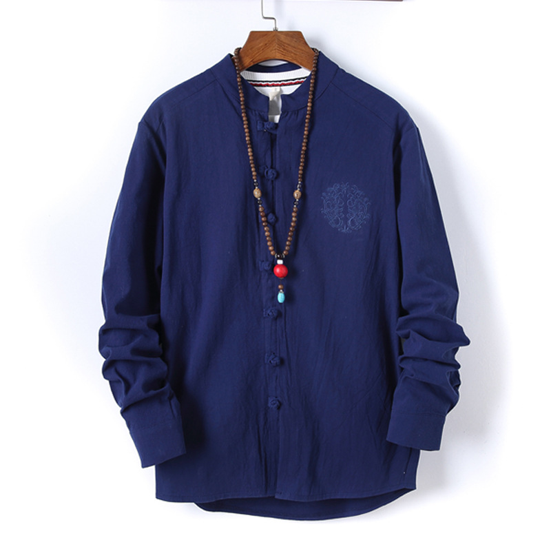 AliExpress 2022 primavera y otoño estilo chino retro camisa de manga larga para hombre cardigan antiguo traje bordado Tang traje Zhongshan