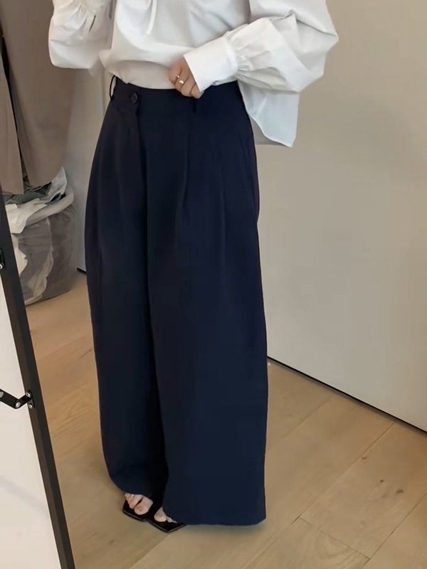 今年流行藏蓝色西装裤2025秋季新款梨型身材宽松遮肉阔腿裤百搭|undefined
