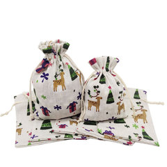 聖誕禮物款印花棉布袋抽繩束口小布袋首飾禮品收納袋香料草藥包裝