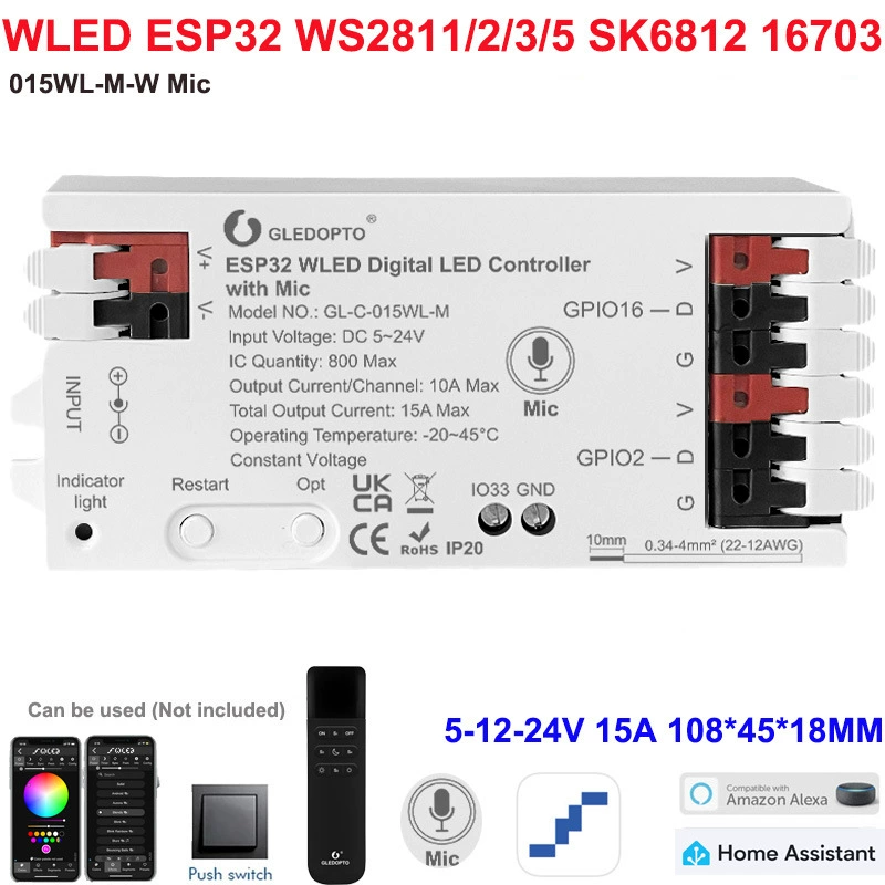 Контроллер световой ленты WLED с ESP32, микрофоном, доступен по адресу, симфонический SPI LED контроллер с адресацией